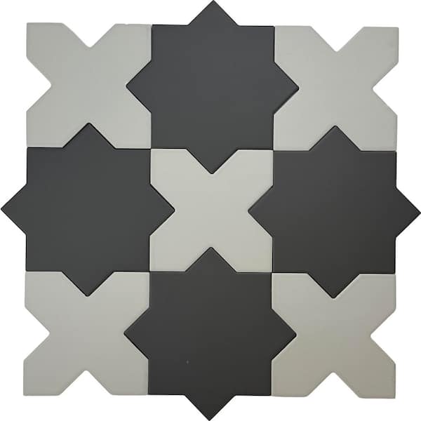 Seville Graphite Black 7" Star & Light Gray 5" Cross Matte Porcelain Wall and Floor Sample Tile (0.51 sq ft)