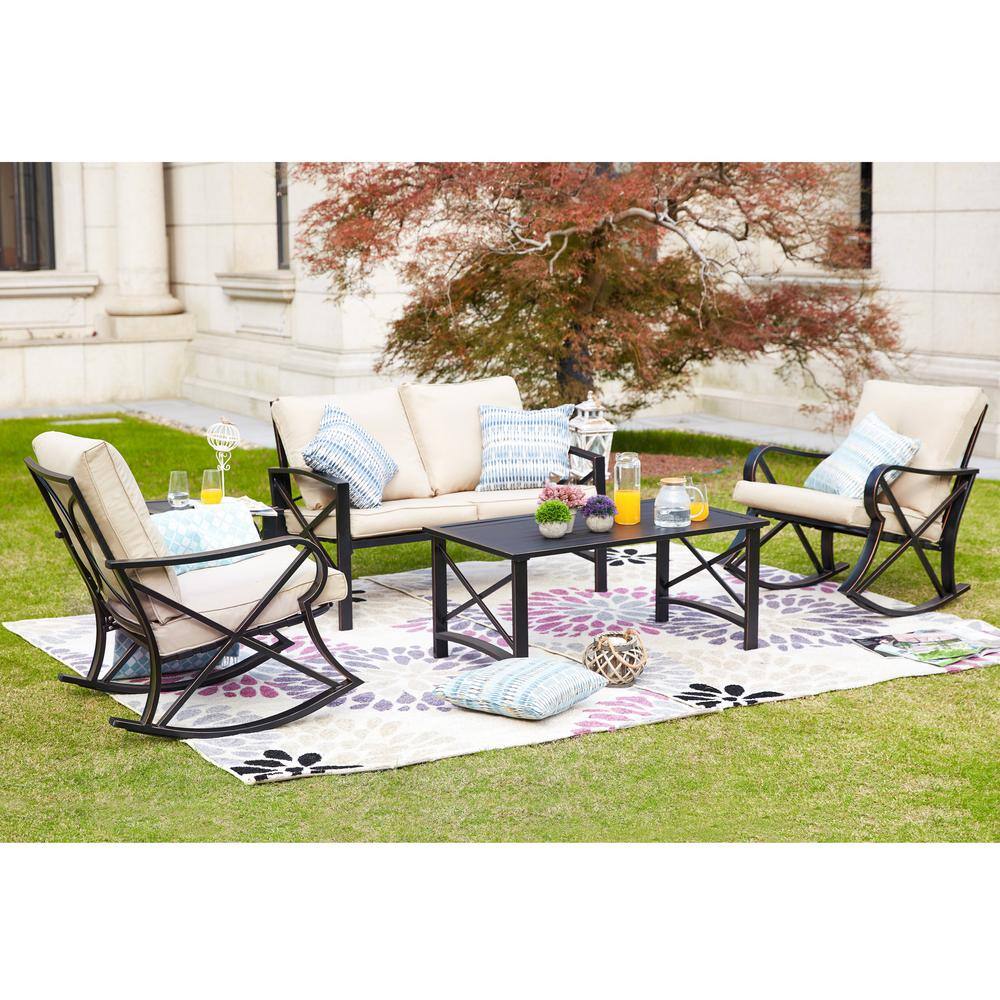 Patio Festival 5-Piece Metal Patio Conversation Set with Beige Cushion - 1