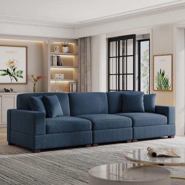 Uixe 117 in. Square Arm 3-Piece Corduroy Upholstered 3-Seats
