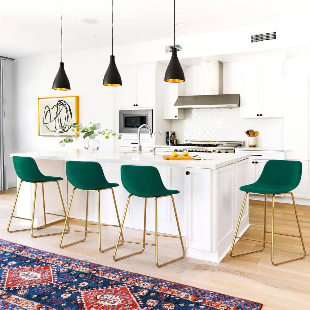 LUE BONA Alexander 24 in. Emerald Bar Stools Low Back Metal Frame