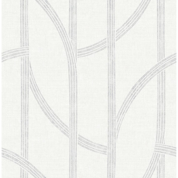 A-Street Prints Harlow Silver Curved Contours Textured Non-pasted Paper Wallpaper
