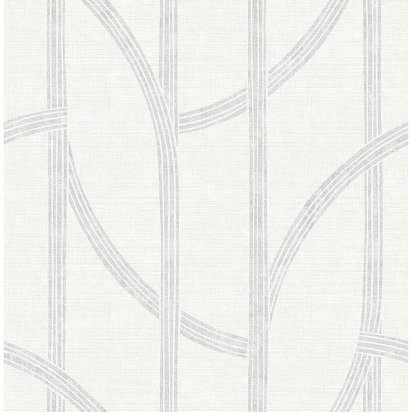 A-Street Prints Harlow Silver Curved Contours Wallpaper Sample
