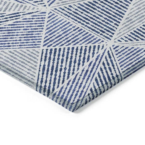 Navy Blue, Denim Blue 3 ft. x 5 ft. Woven Geometric Polyester Rectangle Indoor/Outdoor Area Rug