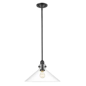 Dwyer 15.25 in. 1-Light Matte Black Pendant with Clear glass