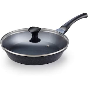 12 " Lid Aluminum Marble Coating Nonstick Cookware Saute Frying Pan, Black