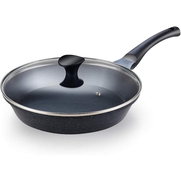 Cook N Home 12 " Lid Aluminum Marble Coating Nonstick Cookware Saute Frying Pan, Black