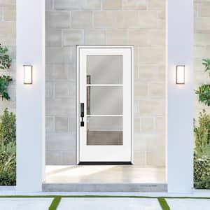 Legacy 32 in. x 80 in. Icon 3-Lite Modern Clear Glass RHIS Primed Fiberglass Prehung Front Door