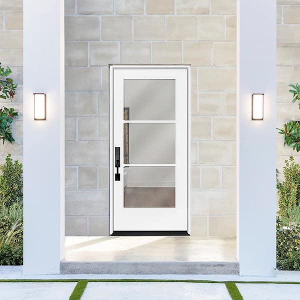 Legacy 30 in. x 80 in. Icon 3 Lite Modern Clear Glass RHIS Primed Fiberglass Prehung Front Door