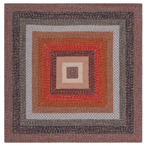 SAFAVIEH Braided Brown/Rust 3 ft. x 3 ft. Machine Washable Multicolor Striped Square Area Rug
