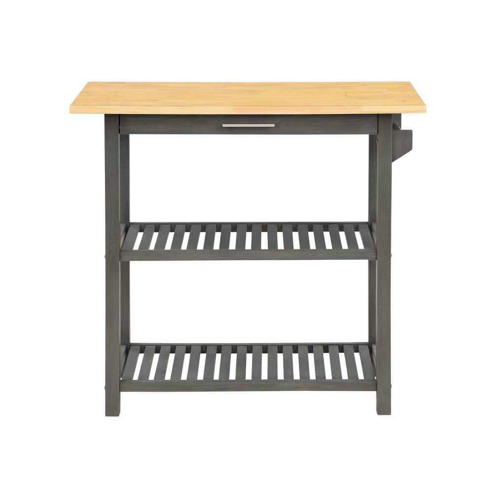 Dark Gray Butcher Block Kitchen Prep Island with Drawer