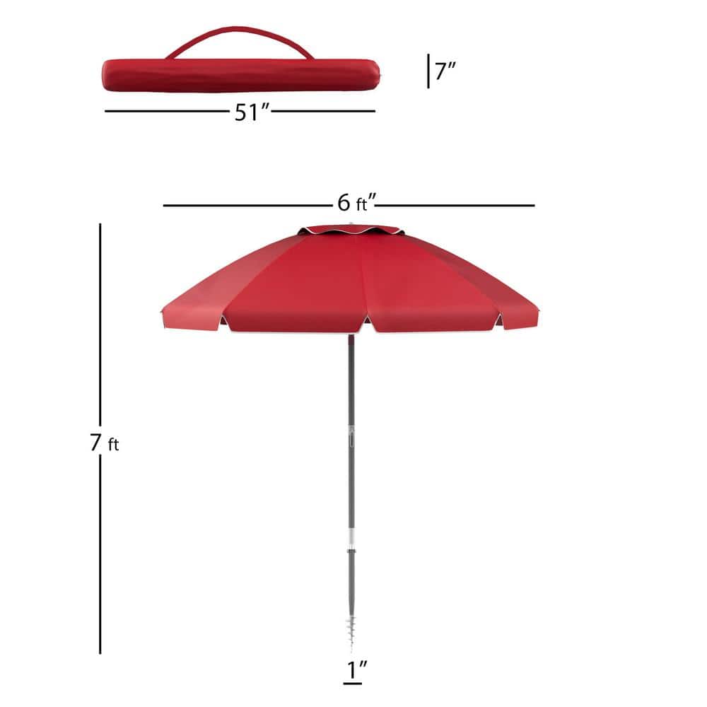 Red 7 ft Octagon Beach Umbrella with Aluminum Pole
