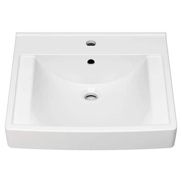 American Standard Decorum Vitreous China Wall-Hung Rectangle Vessel Sink with Single Faucet Hole in White