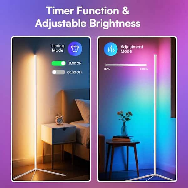 GUPUP 56 in. White L-Shaped Smart Dimmable Standard Floor Lamp for
