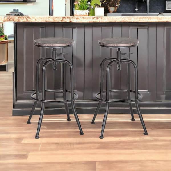 30.3 in. Brown Backless Metal Counter Height Bar Chair with Wood Seat Set of 2
