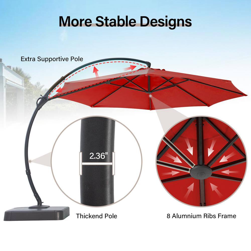 11' Red Aluminum Cantilever Patio Umbrella with Base