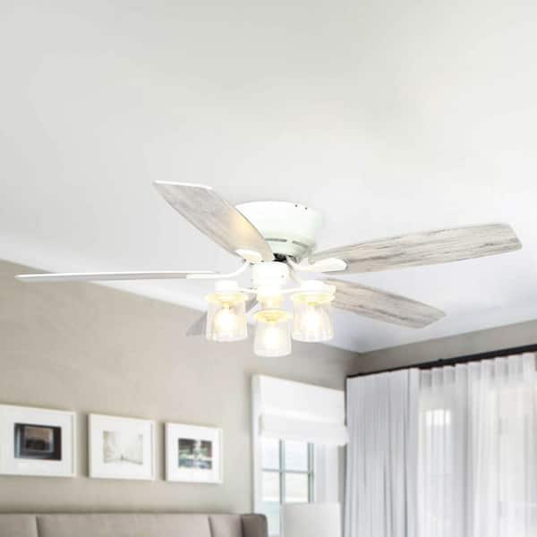 Parrot Uncle Anyan 52 in. LED Indoor White Flush Mounted Ceiling Fan with Light Kit and Remote Control