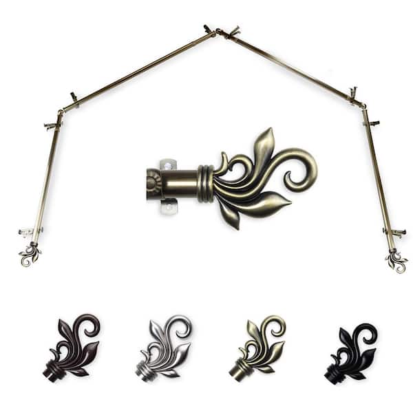 EMOH 13/16" Dia Adjustable 4-Sided Bay Window Curtain Rod 28 to 48" (each side) with Andrea Finials in Antique Brass