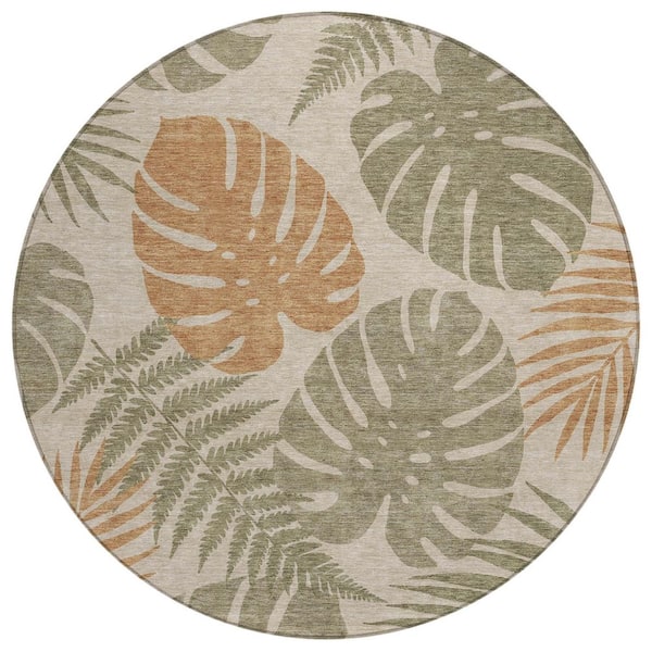 Chantille Machine Washable Indoor/Outdoor Abstract ACN3009 Beige 8 ft. x 8 ft. Round Rug