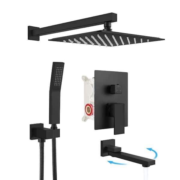 Single Handle 3-Spray Hand Shower Tub and Shower Faucet with 1.8 GPM in Black Valve Included