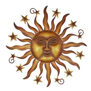 24 in. x 24 in. 3D Sun Face Metal Wall Sculpture, Hanging Decoration Gift, Sun Metal Wall Art Outdoor Decor