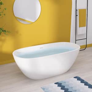 65 in. x 29.5 in. Free Standing Soaking Bathtub Oval Freestanding Alone Soaker Tub with Removable Drain in Glossy White