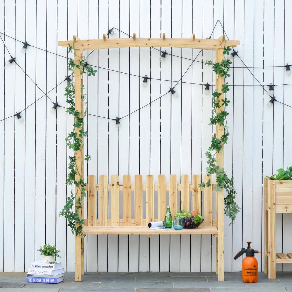 Natural Fir Wood Garden Arbor Arch with Bench for Climbing Plants