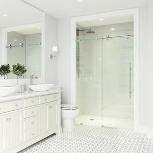 Elan E-Class 60 to 64 in. W x 76 in. H Sliding Frameless Shower Door in Stainless Steel with 3/8 in. (10mm) Clear Glass
