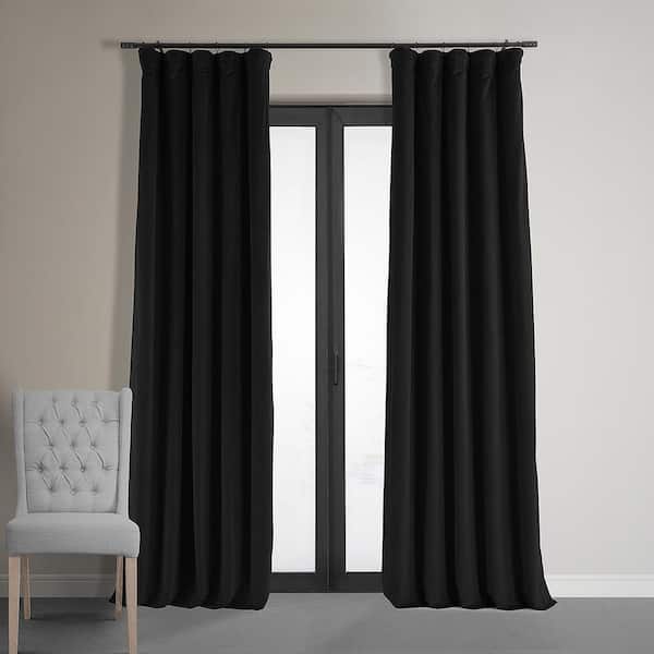Exclusive Fabrics & Furnishings Warm Black Velvet Blackout Curtains- 50 in. W x 108 in. L Rod Pocket with Back Tabs Single Window Panel