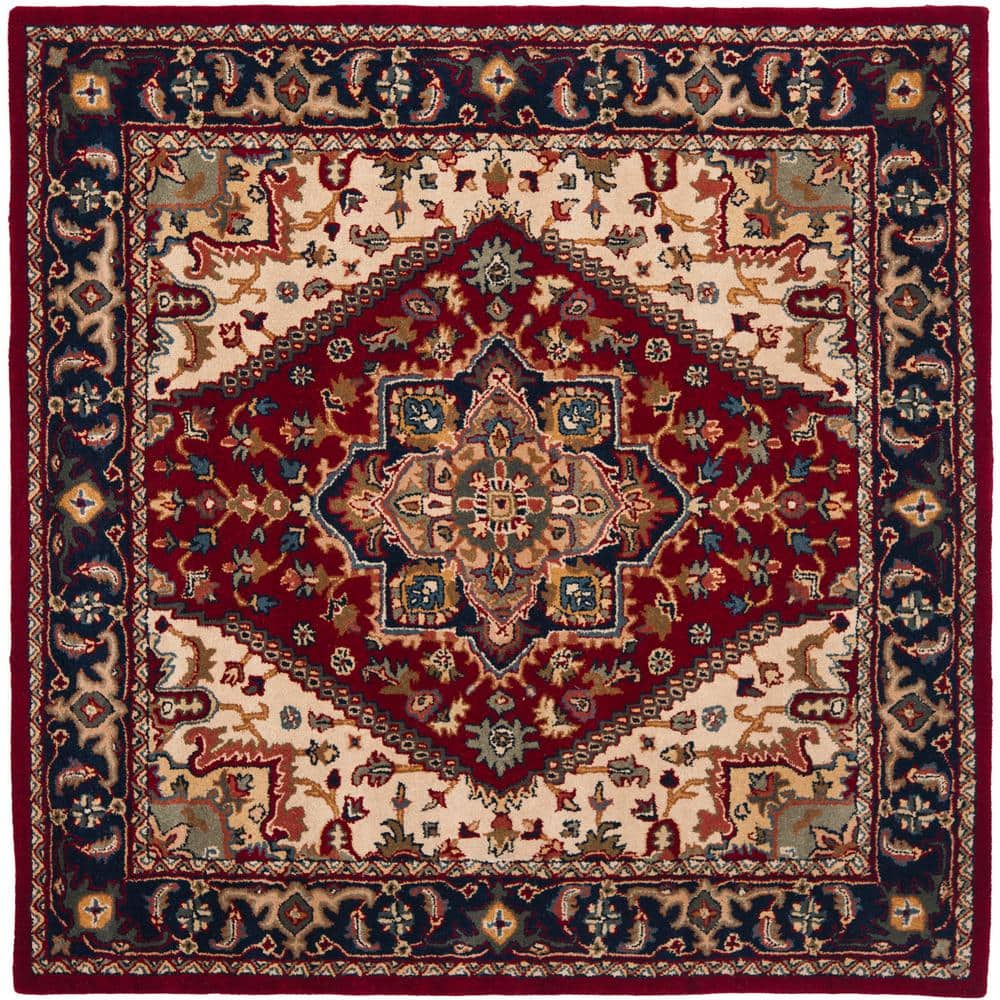 Elegant Heritage Square Red Wool 6' Tufted Area Rug