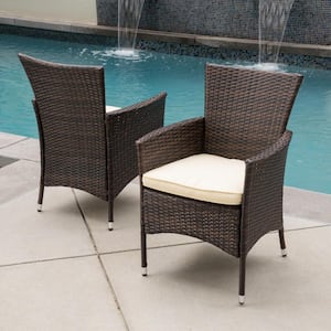 Malta Multibrown Removable Cushions Faux Rattan Outdoor Dining Chair with Beige Cushions (2-Pack)