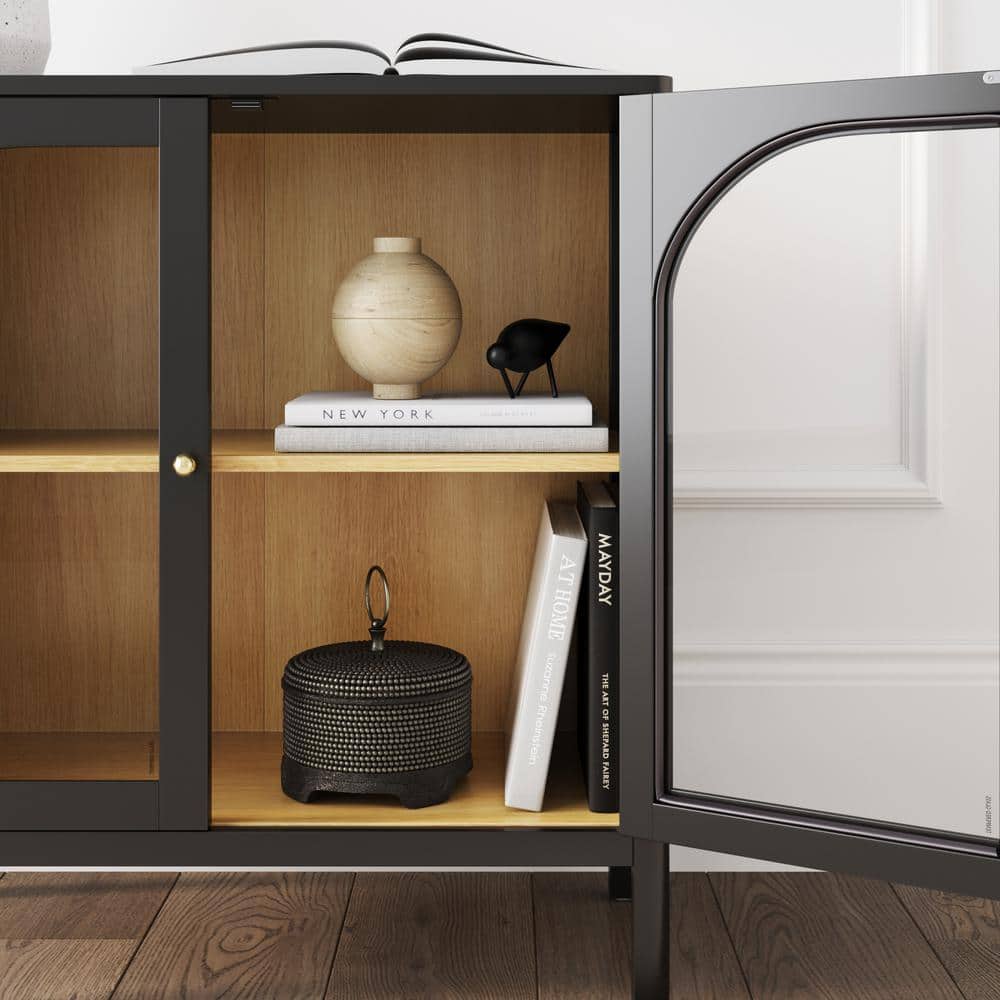Mason 31'' Black and Oak Sideboard with Glass Doors