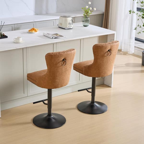 49.9 in. H Orange Tufted High Back Metal Frame Bar Stool with Faux Leather Seat Set of 2