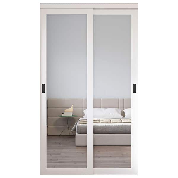 ARK DESIGN 48 in. x 80 in. Solid Core 1-Lite Mirror White Primed MDF Interior Closet Sliding Door with Hardware