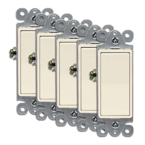 ENERLITES 15 Amp Rocker Light Switch, 3-Way or Single Pole Decorator, Light Almond (5-Pack)