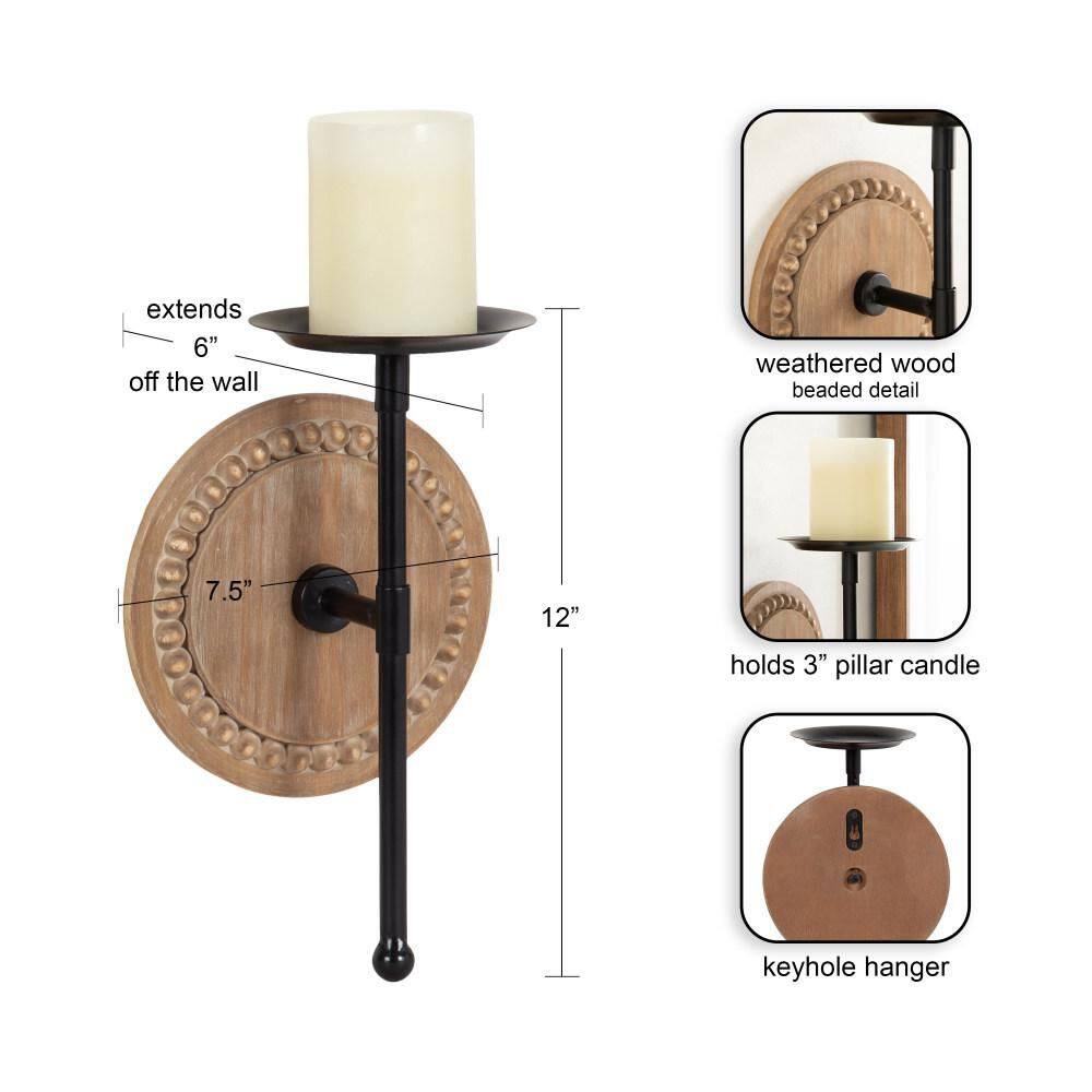 Rustic Brown and Black Wood and Metal Wall Sconce