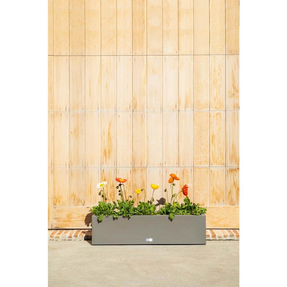 Gray Rectangular Plastic Window Box Planter with Drainage Holes