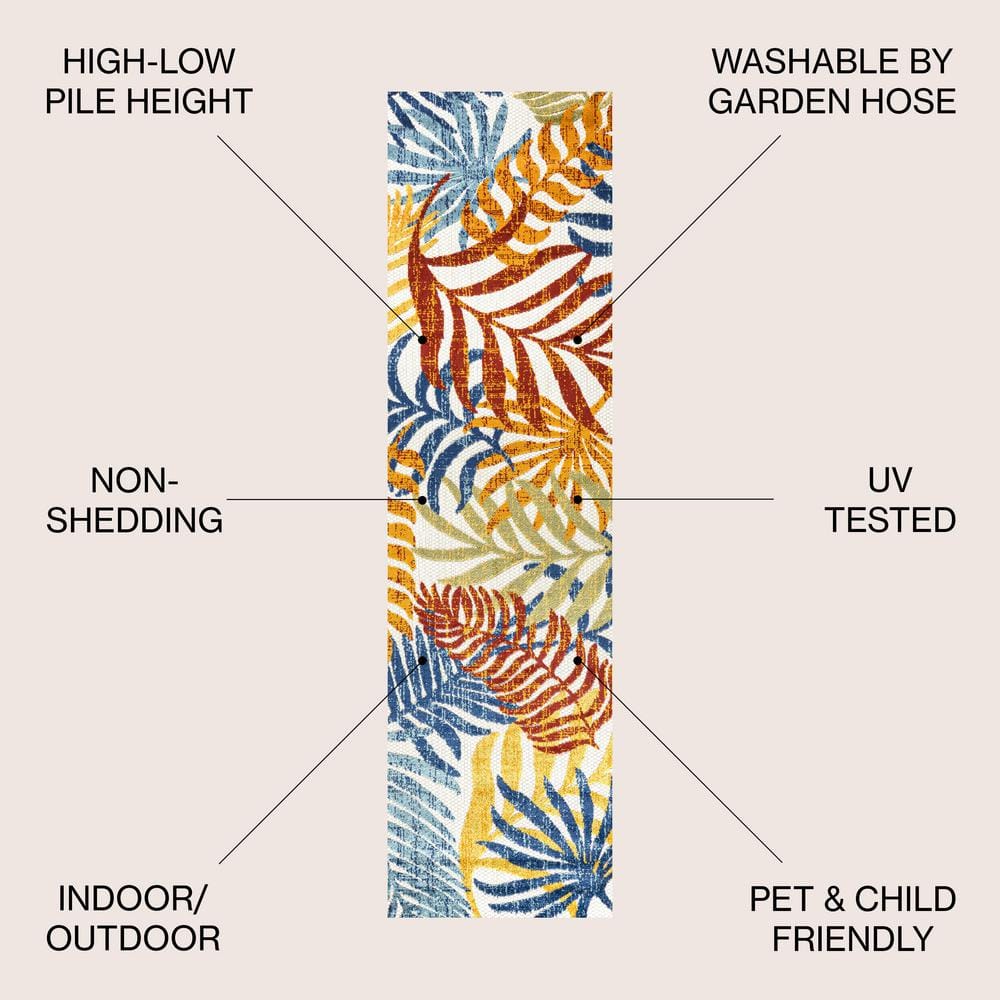Cream and Orange Synthetic Flat Woven Runner Rug, 2 x 8 ft