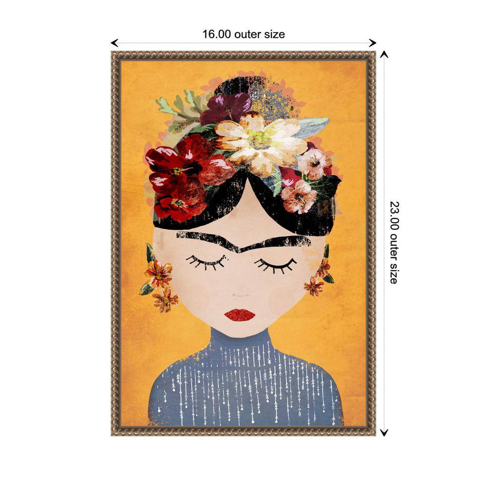 Frida Kahlo Yellow Floral Framed Canvas Wall Art 16 x 23-in