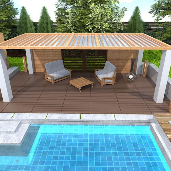 24 in x 12 in Brown Outdoor Patio Interlocking Deck Tile, DIY, 24-Pieces