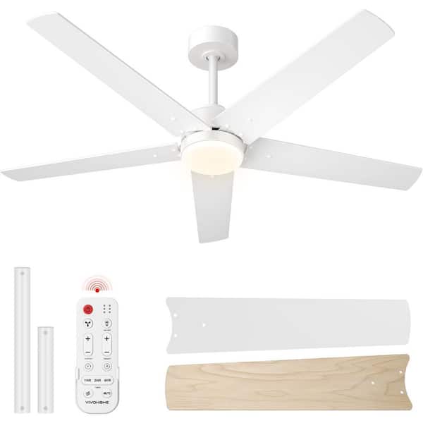 52 in. Smart Indoor White Low Profile Standard Ceiling Fan with 3-Colors LED Light, DC Reversible and Remote Control