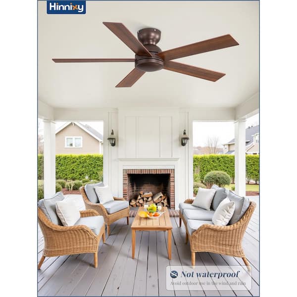 48 in. Indoor Brown 6-Speed Timer Flush Mount Low Profile Ceiling Fan without Light with Remote Control Included