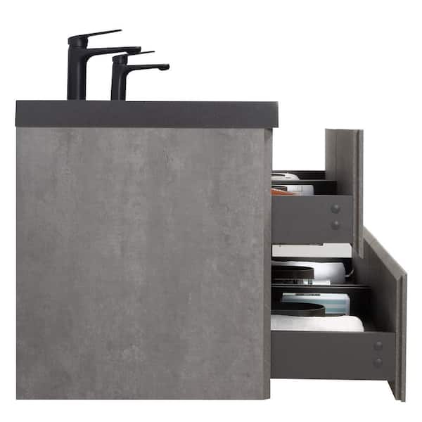 Lodi 60 in. W x 20 in. D x 16 in. H Double Floating Bathroom Vanity with Black Quartz Sand Top in Grey Assembled