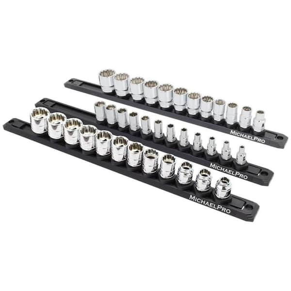 3-Piece Quick Lock Magnetic Socket Organizer Rail Set - ¼ in. 3/8 in. and ½ in. Drive