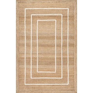 Lauren Liess Elemore Geometric Jute Ivory Doormat 3 ft. x 5 ft. Indoor/Outdoor Patio Rug