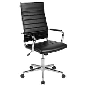 Hansel High Back Ribbed Faux Leather Swivel Executive Office Chair in Black with Arms