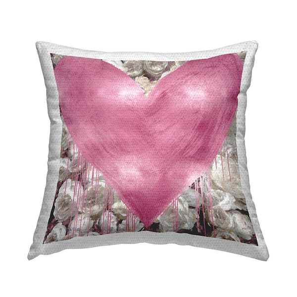 Stupell Industries Street Style Pink Heart Rose Blossom Flowers Pink Square Outdoor Throw Pillow