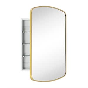 18 in. W x 27 in. H Arched Recessed and Surface Mount Metal Framed Bathroom Medicine Cabinet with Mirror in Brushed Gold
