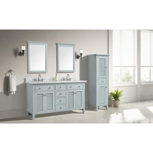 Home Decorators Collection Fallworth 61 in. W x 22 in. D x 35 in. H Double Sink Freestanding Bath Vanity in Light Green with Carrara Marble Top