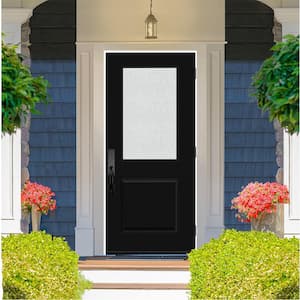 Legacy 36 in. x 80 in. Universal Handing 1/2 Lite Rain Glass Primed Black Finish Fiberglass Front Door Slab