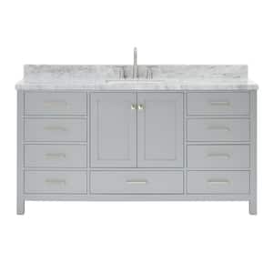 Cambridge 67 in. W x 22 in. D x 36 in. H Bath Vanity in Grey with Carrara White Marble Top with White Basin